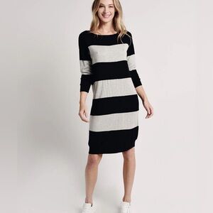 Anthony Thomas Melli Black and Gray Striped Rugby Sweater Dress XS